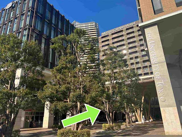 矢印の奥に三井ガーデンホテルが見えてきます